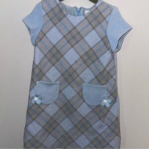 Florence Eiseman Blue Plaid Dress with Flower Accents